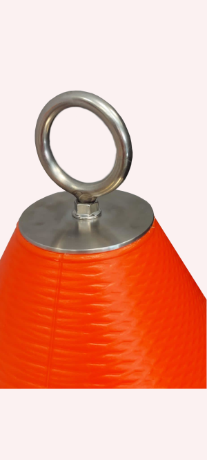 Small anchor buoy with eye rod, orange, 25 liters, PE, stainless steel, PU