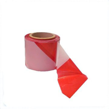 Warning tape - white / red - 100 rm x 80 mm roll